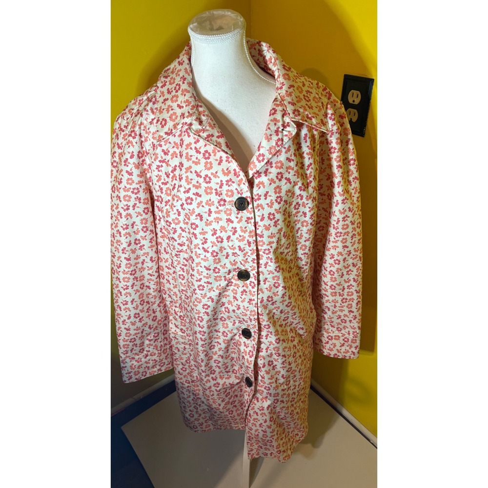Lands End Rain Coat Trench Womens XL 18-20 Pink Floral Spring Jacket Slicker
